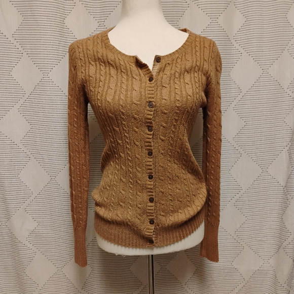 Old Navy Cable Knit Button-Up Cardigan Sweater - Tan Women's Size Small Tall - Picture 1 of 9